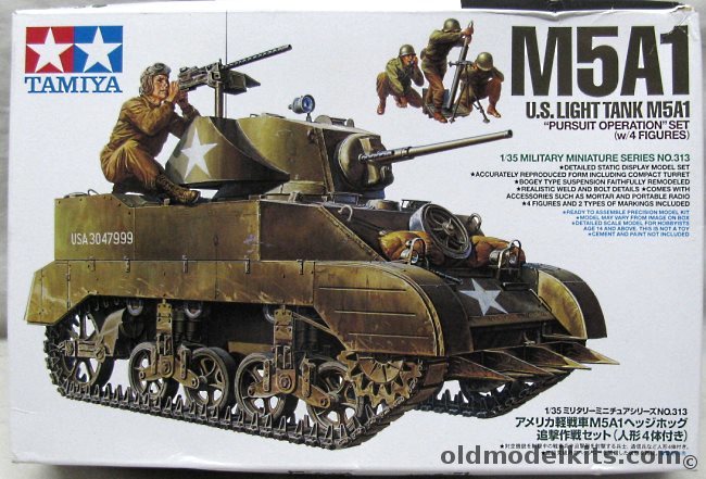 Tamiya 1/35 M5A1 US Light Tank With Four Figures, .5313 plastic model kit